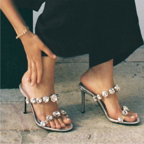 Zara Silver Crystal-Embellished Heels sandals - Picture 2 of 15